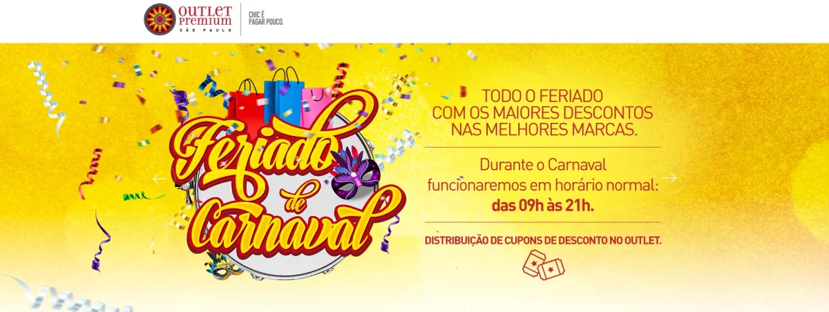 Outlet Premium São Paulo oferece Cupons de Desconto durante o&nbsp;Carnaval